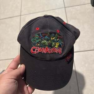 Vintage TMNT Cowabunga Embroidered Hat, Black Baseball Cap Retro Nickelodeon